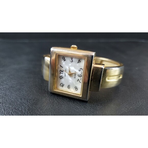 ANYA Hindmarch Gold Tone Square White Face Bangle Quartz Ladies Cuff Watch - Picture 2 of 11